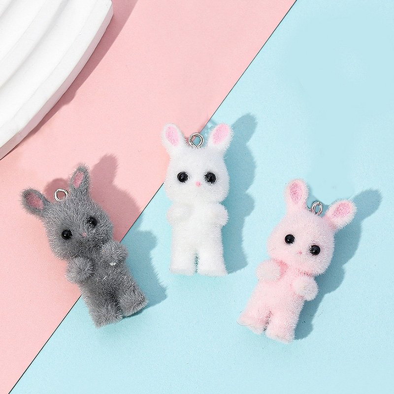 Resin Art Love - 5pcs/lot Cute Flocking Rabbit Resin Charms