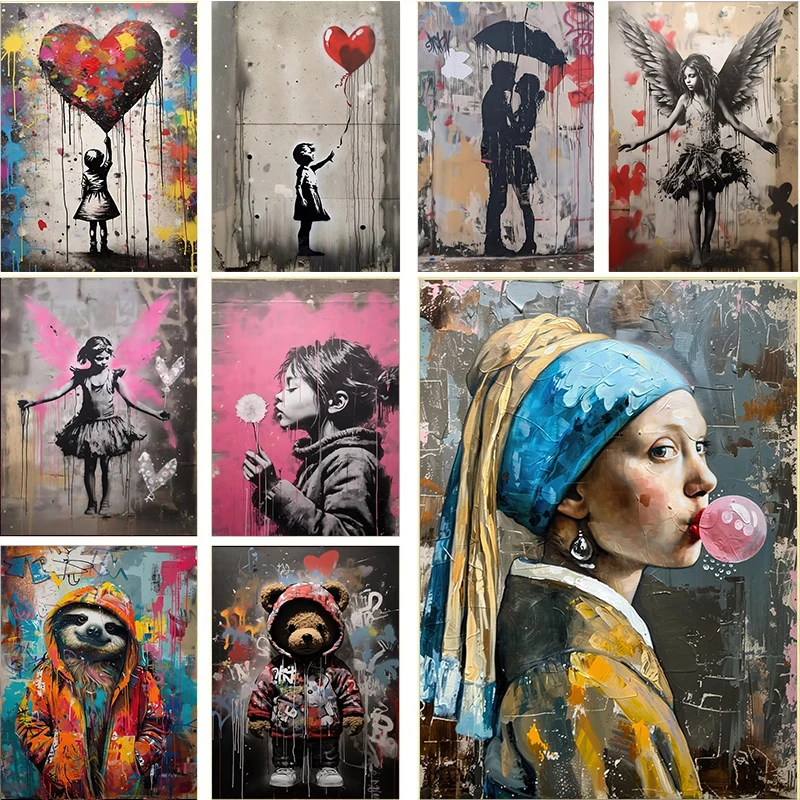 Resin Art Wall Decor - Banksy Graffiti Boy Girl with Balloon