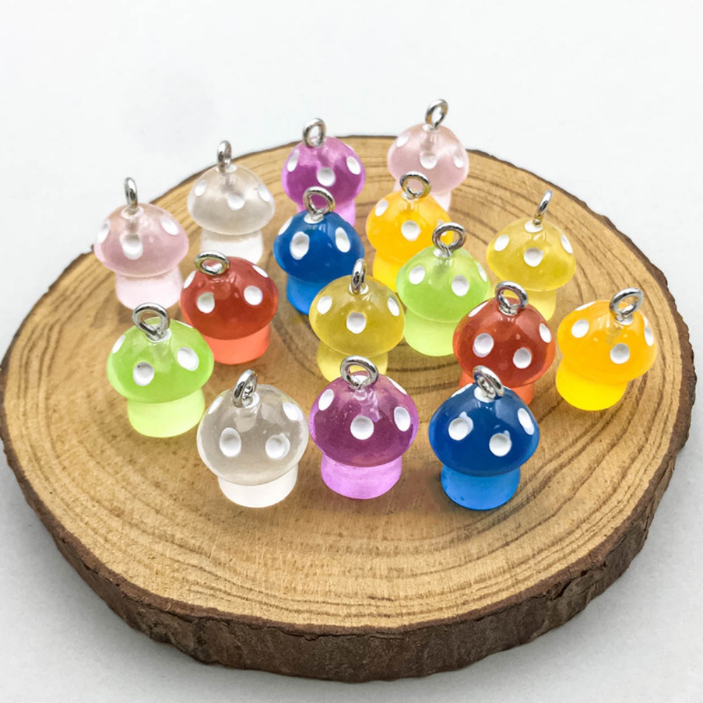 Resin Art Love - 16pcs Luminous Mushroom Charms Resin Pendants
