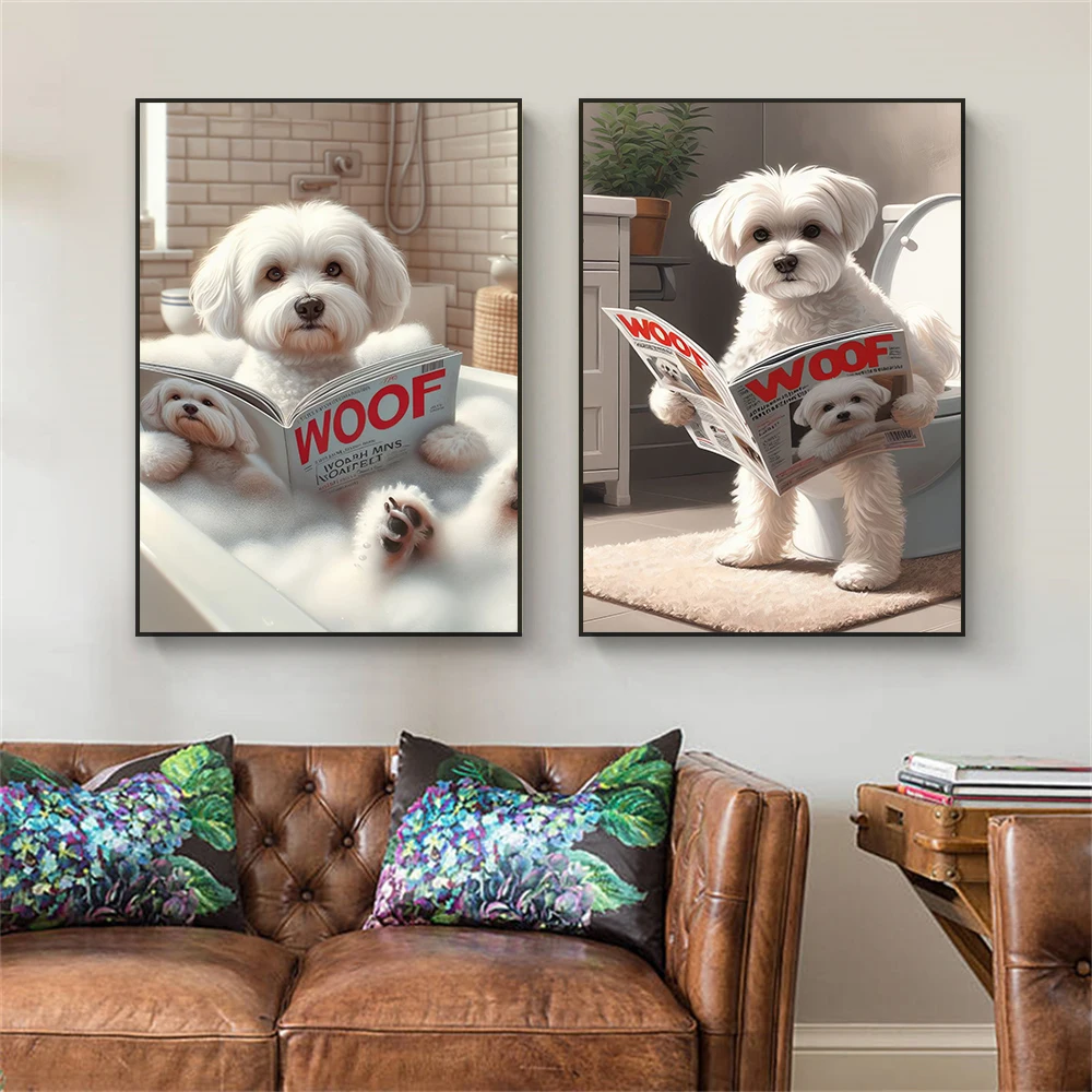Resin Art Wall Decor - Funny Bathroom Maltese Dog Toilet Looking