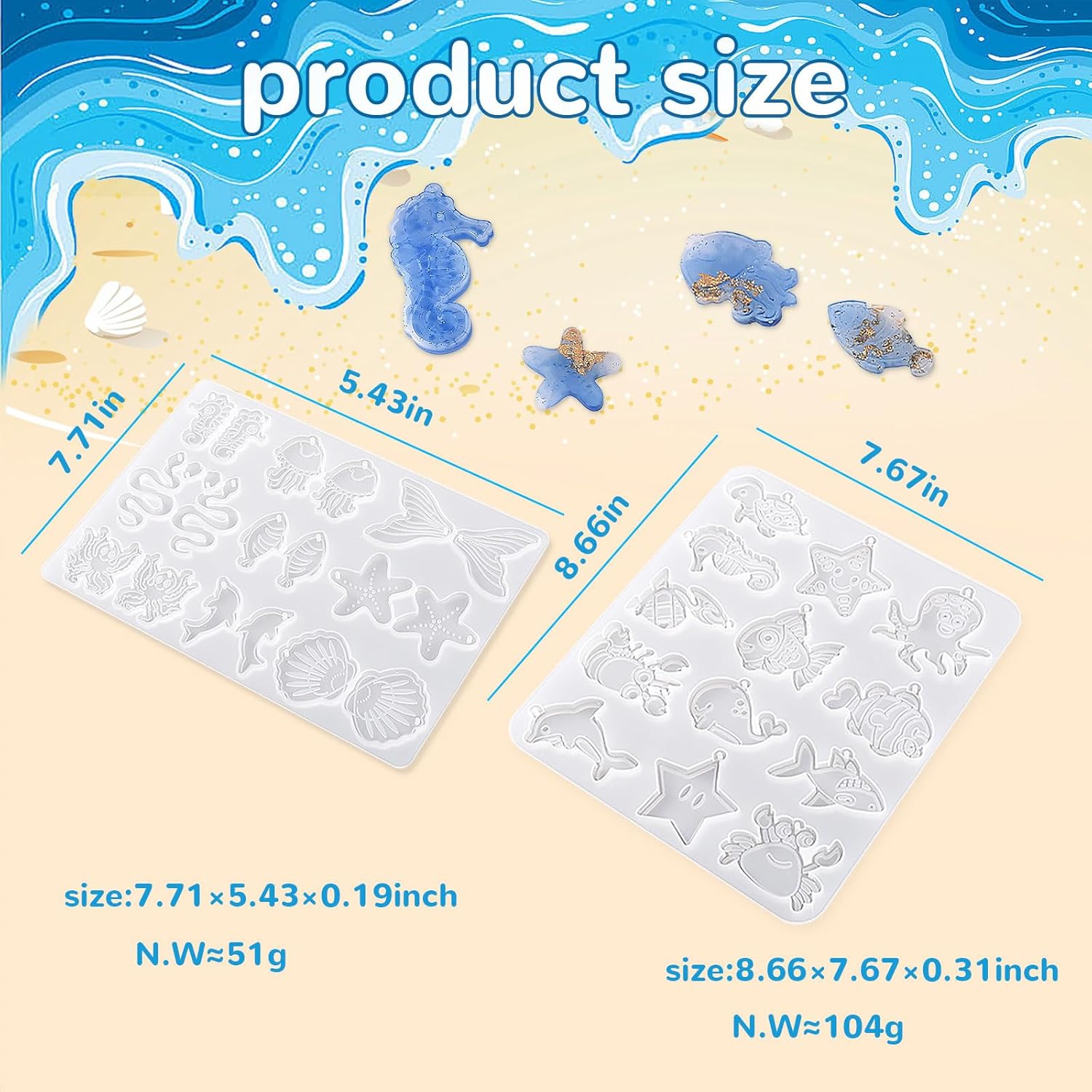 2 pc- Resin jewelry earring mo - Silicone Mold Ocean 评论和价格