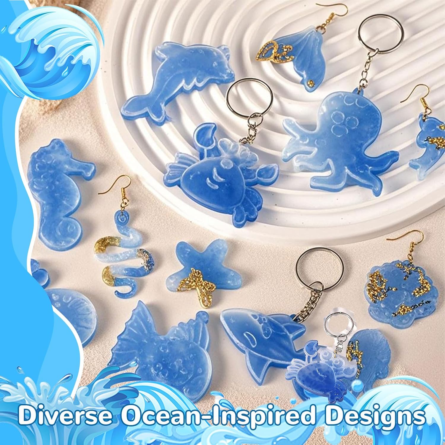 2 pc- Resin jewelry earring mo - Silicone Mold Ocean 评论和价格