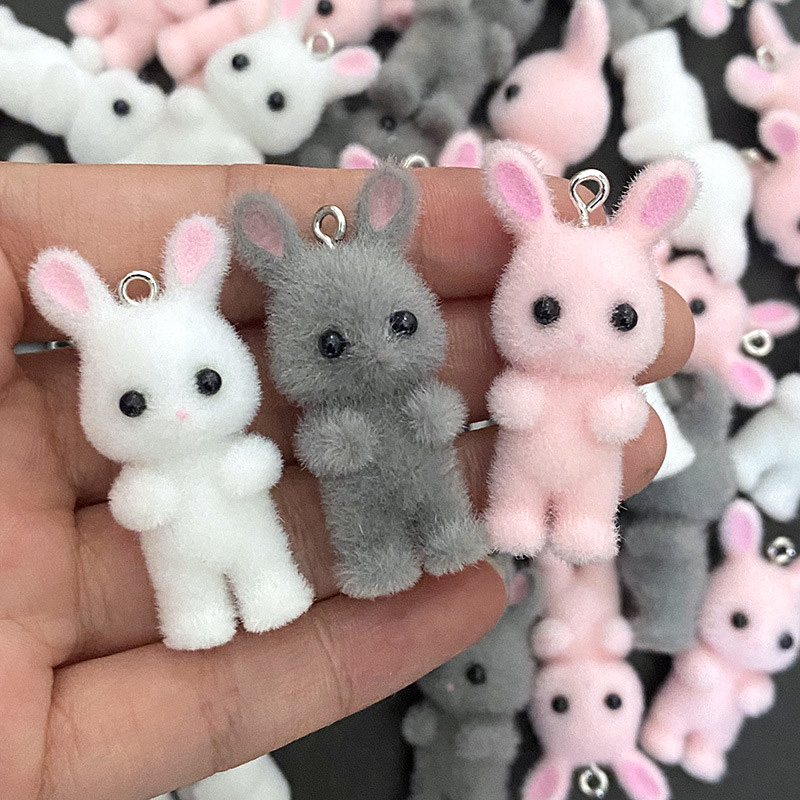 5pcs/lot Cute Flocking Rabbit  - Resin Art Love 评论和价格