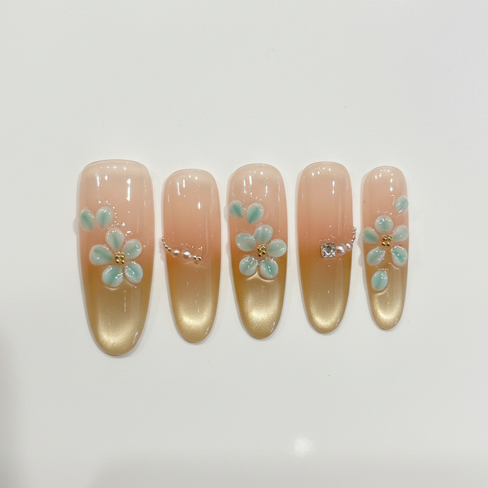 Handmade Fake Nails 10pcs Wear - Resin Art Flowers 评论和价格