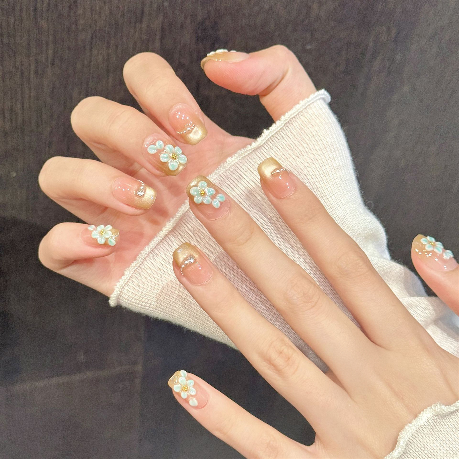 Handmade Fake Nails 10pcs Wear - Resin Art Flowers 评论和价格