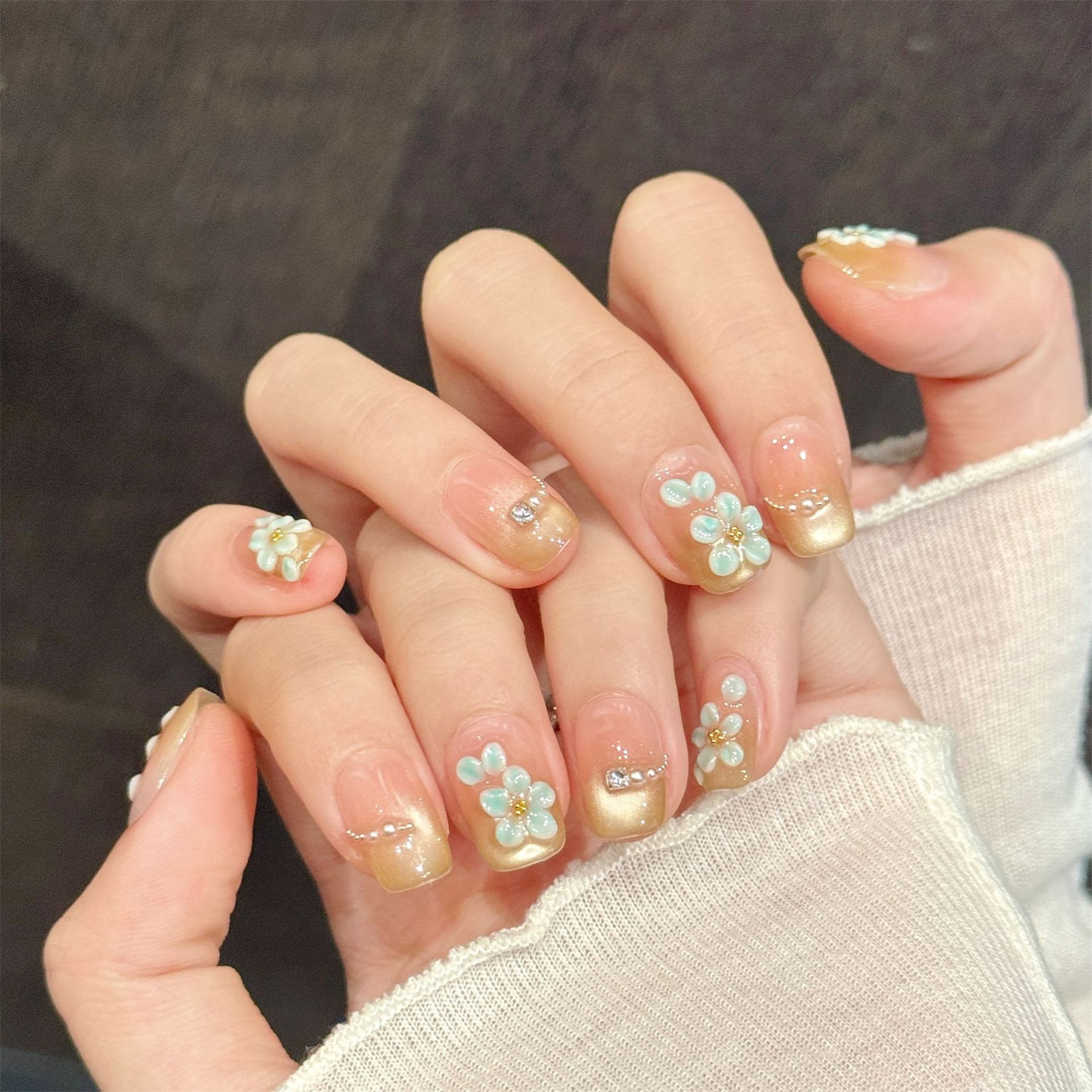 Handmade Fake Nails 10pcs Wear - Resin Art Flowers 评论和价格