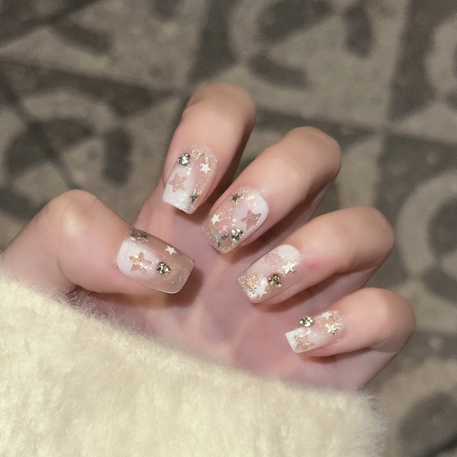10PCS Short Square Fake Nails  - Resin Art Flowers 评论和价格