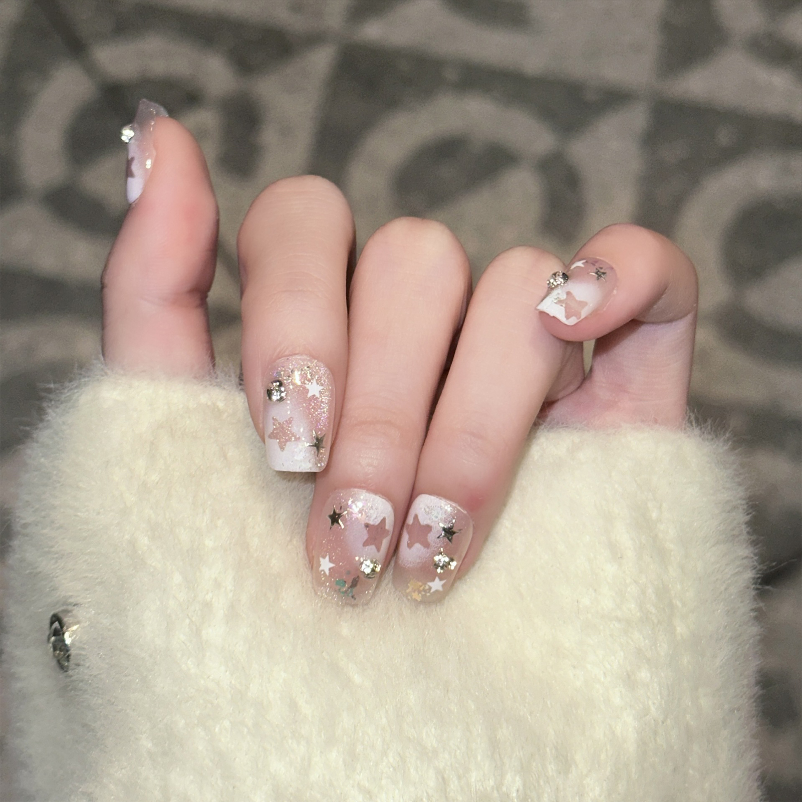 10PCS Short Square Fake Nails  - Resin Art Flowers 评论和价格