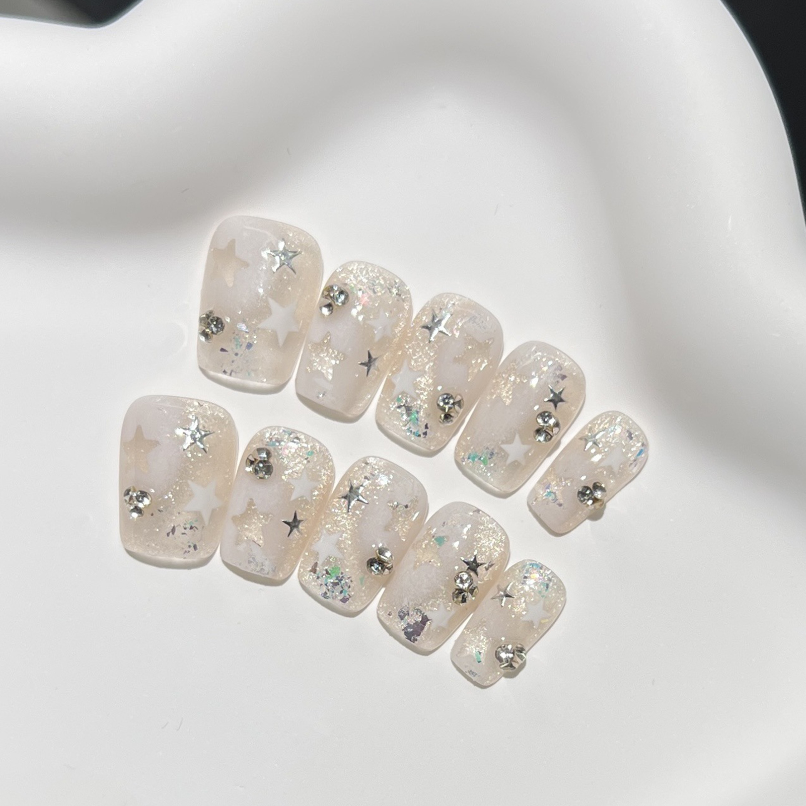 10PCS Short Square Fake Nails  - Resin Art Flowers 评论和价格