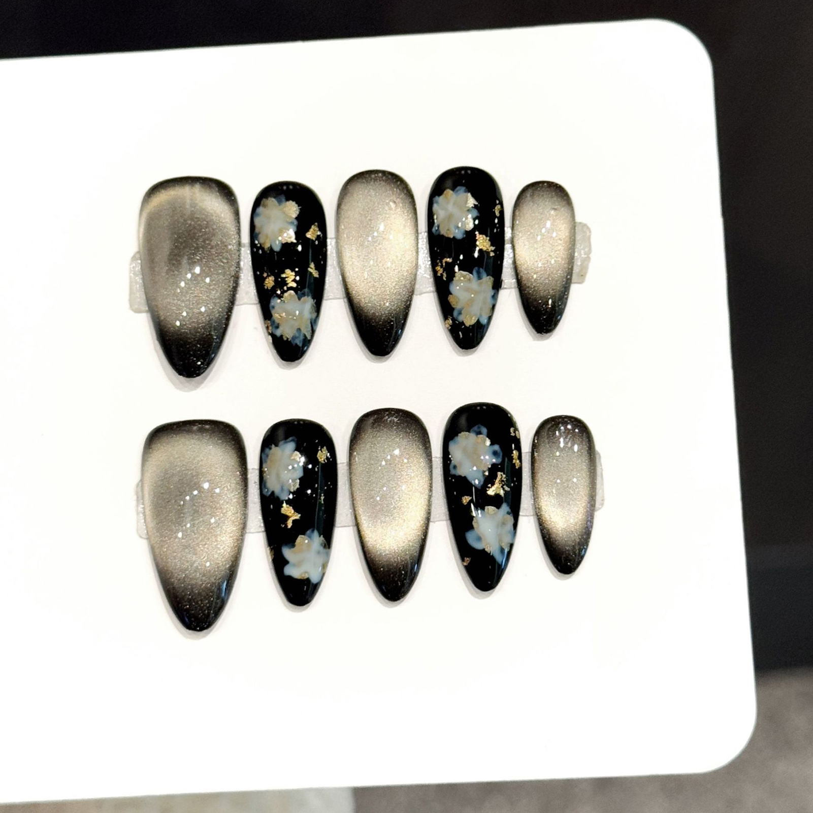 10pcs Shiny Black-Gold Cat's E - Resin Art Flowers 评论和价格