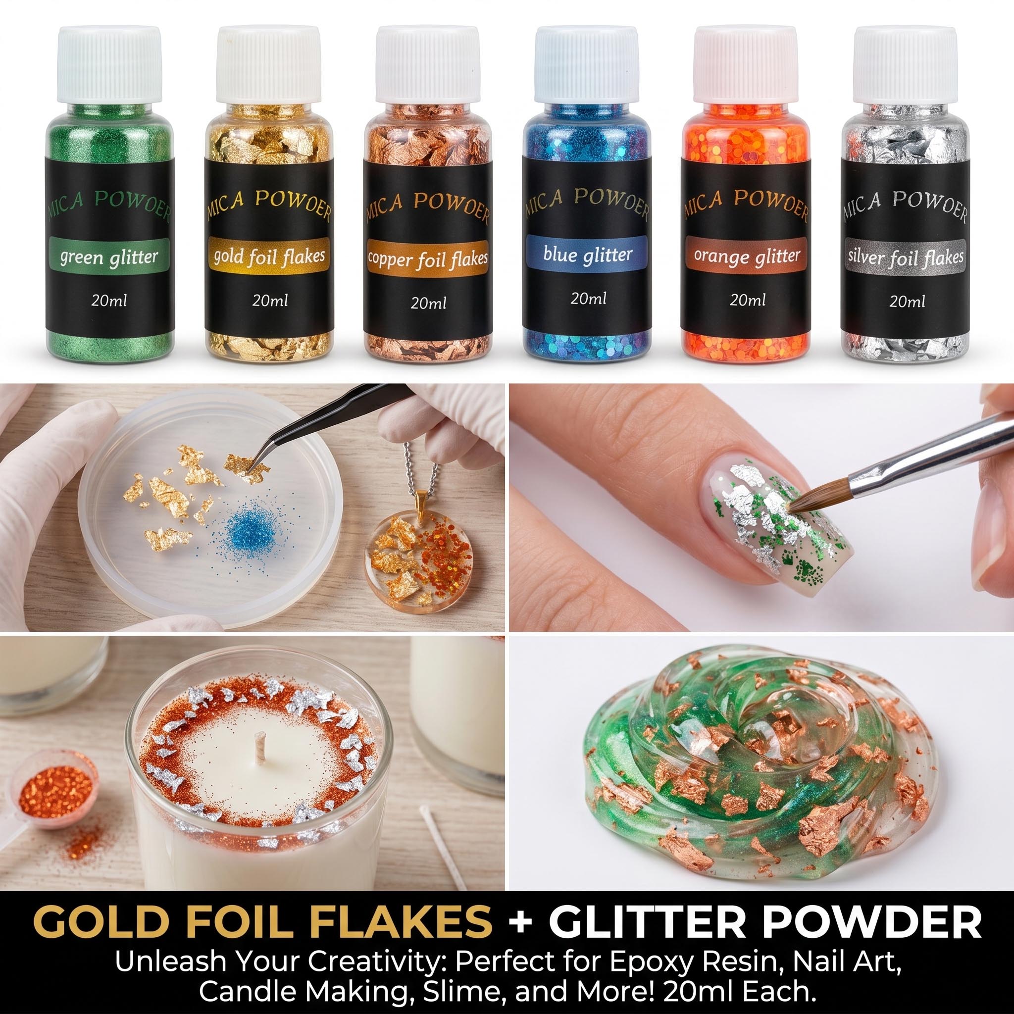 18 Colors Mica Powder Set with - Mica Flake Resin 评论和价格