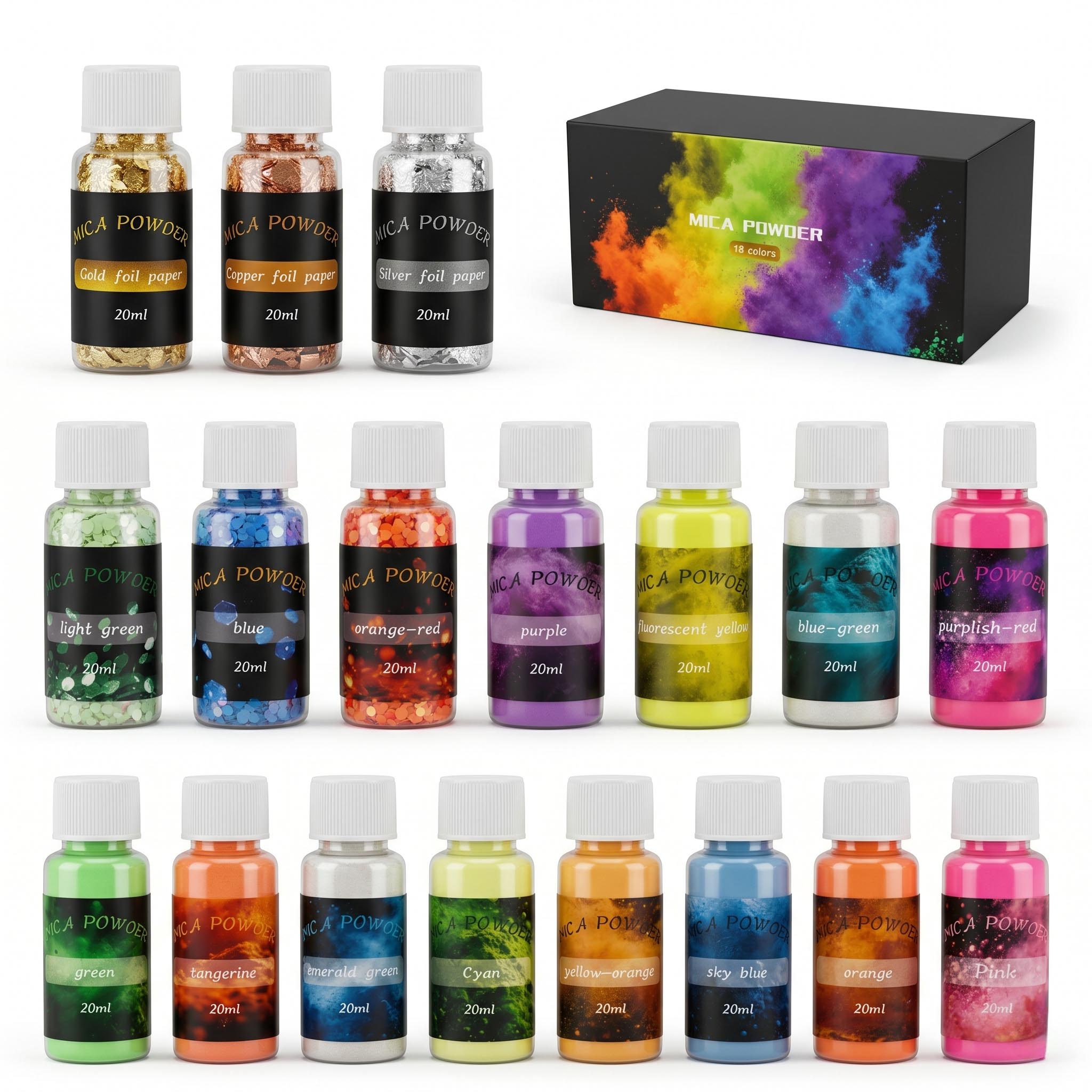 18 Colors Mica Powder Set with - Mica Flake Resin 评论和价格